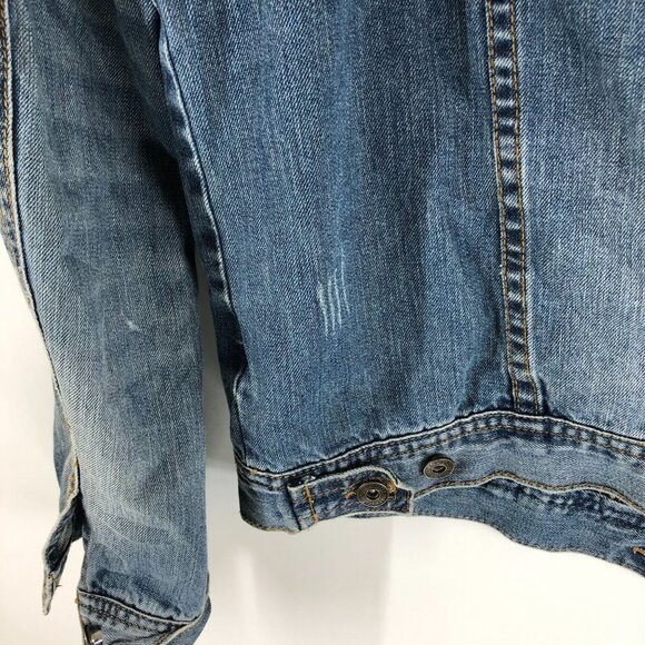 Sunset Creek Mens Vintage Denim Jacket Distressed Retro Trucker Medium Wash L - Picture 5 of 8